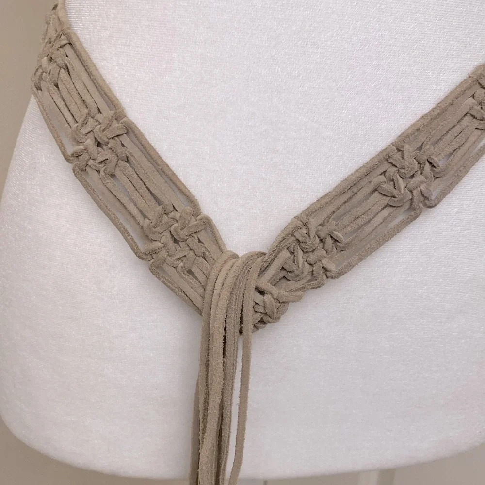Vintage Macrome Belt Woven Suede tassel tie Boho Vintage Hippie 62’